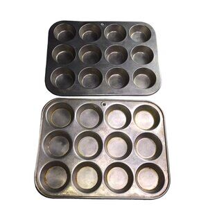 MIRRO Muffin Cupcake Pans, Set of 2 (Each has 12 Cups), Silver, Metal, Aluminum